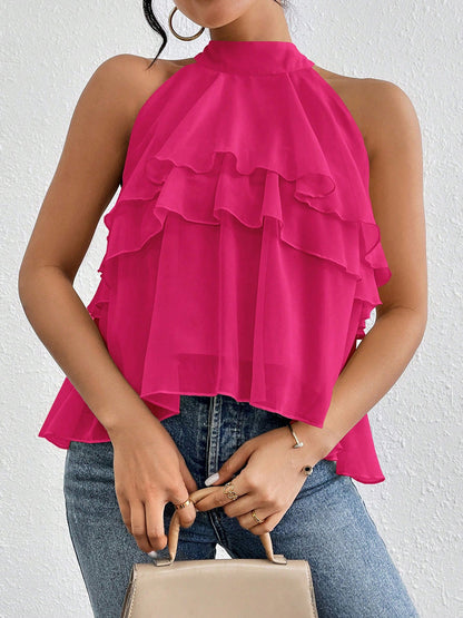 Damen Tanktop Mit Halterneck Und Volantdetail