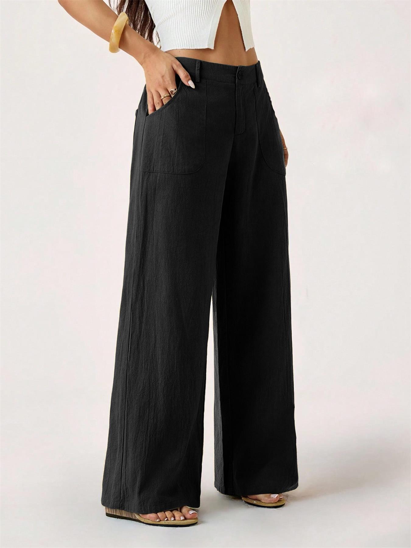 Damen Wide-Leg-Hose aus Baumwolle und Leinen in Seitenansicht