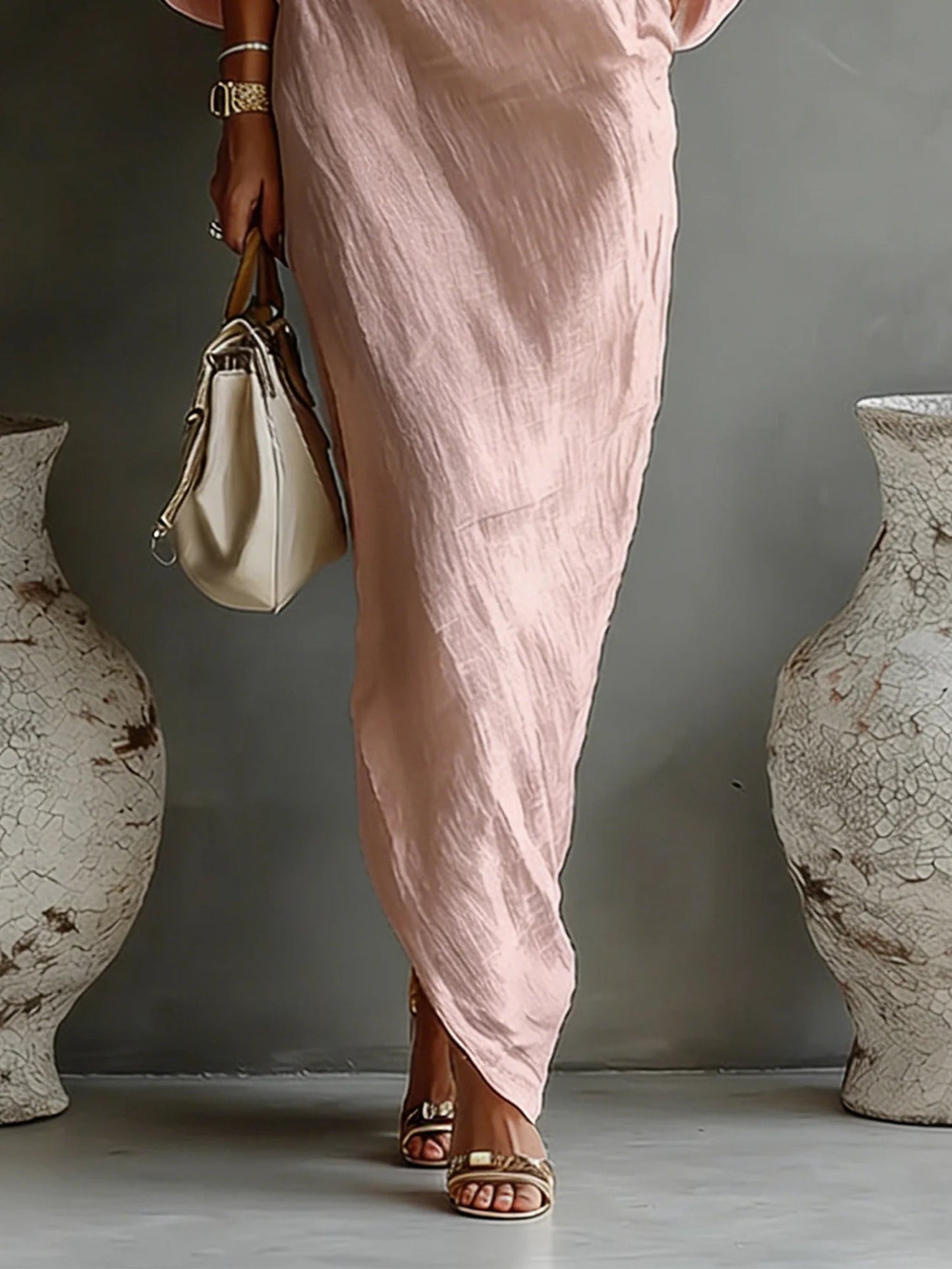 Maxikleid aus Leinen mit Ballonärmeln