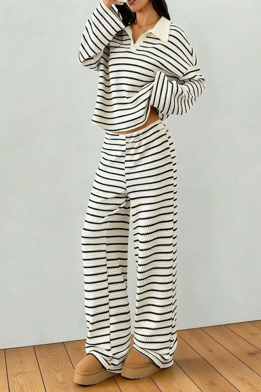 Damen-Lounge-Set aus weichem Strick mit Poloshirt und Hose