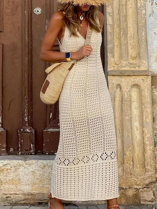 Damen Häkelspitzen V-Ausschnitt Tunika Strandkleid