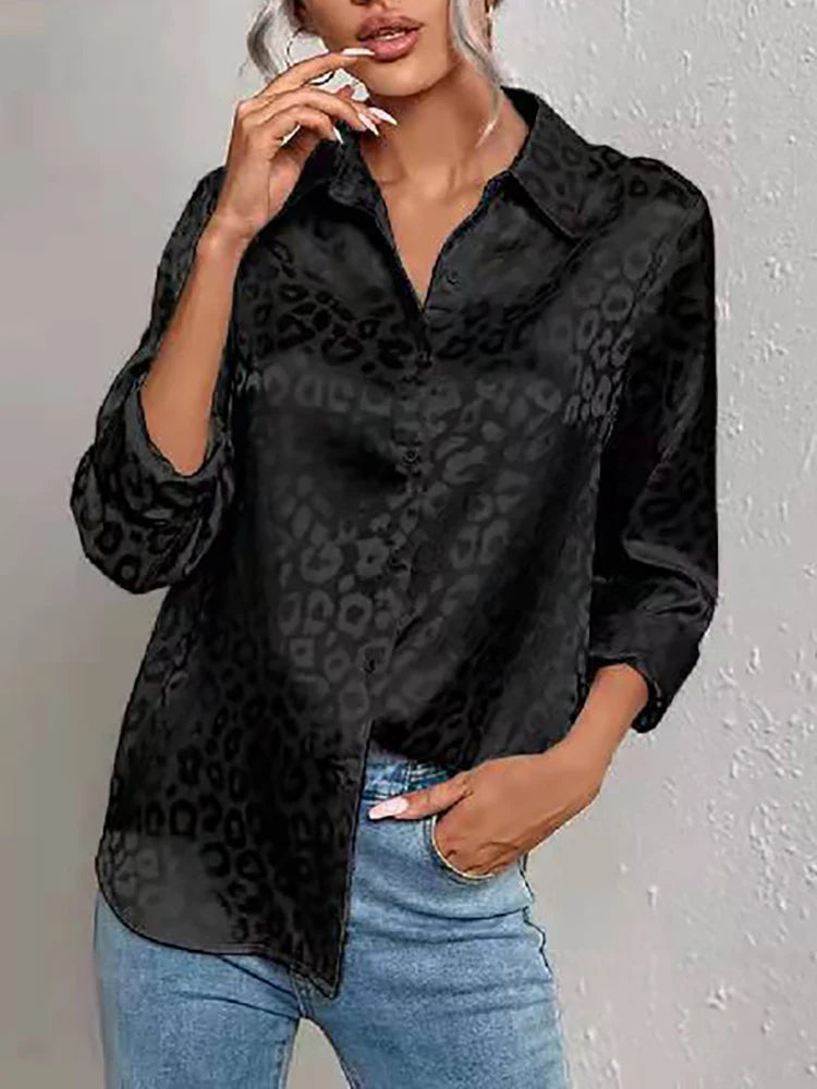 Damen Oversize Jacquard Bluse mit Leopardenmuster
