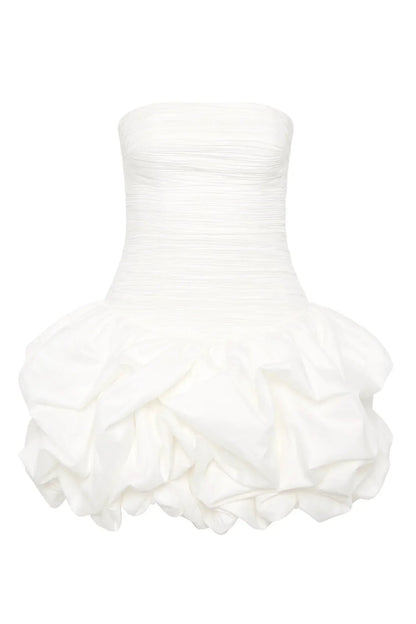 Weißes kurzes Abendkleid für Damen mit Bubble-Saum