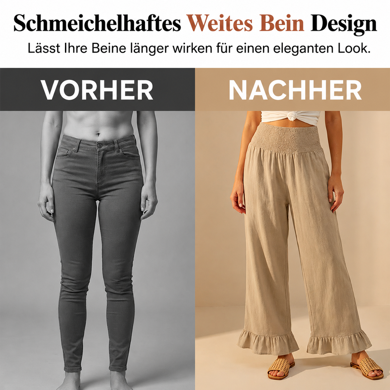 Boho Hosen mit weitem Bein und Rüschen am Saum
