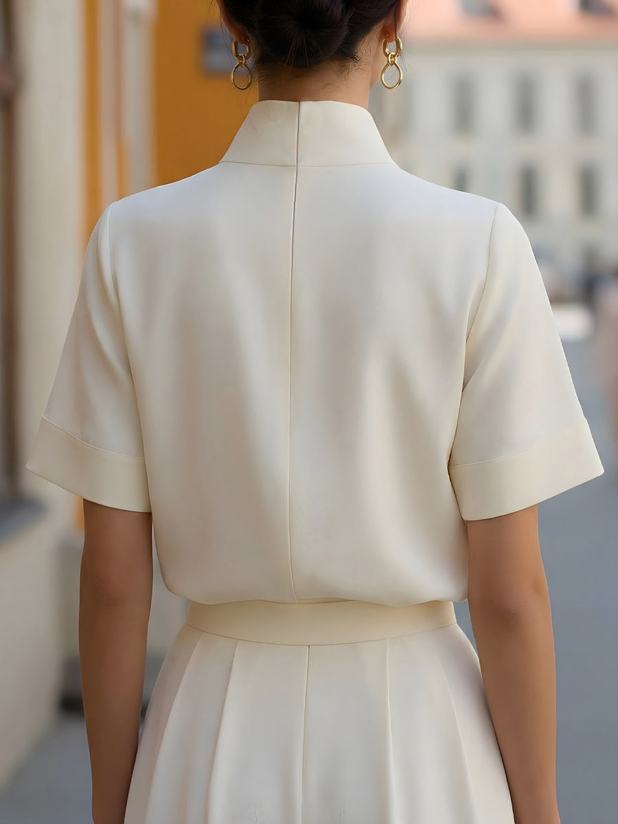 Stehkragen Minimalistische Strukturierte Bluse für Damen