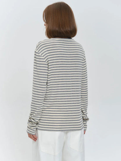 Damen Langarm-T-Shirt aus Baumwolle mit Streifenmuster