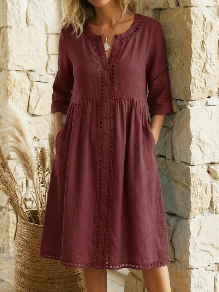 Premium Leinen Midikleid für Damen