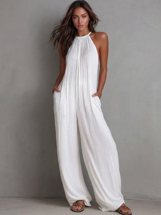 Strukturierter Leinen-Jumpsuit für Damen