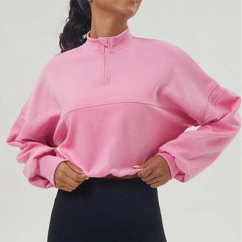 Oversized Damen Sweatshirt aus Baumwollmischung mit halbem Reißverschluss