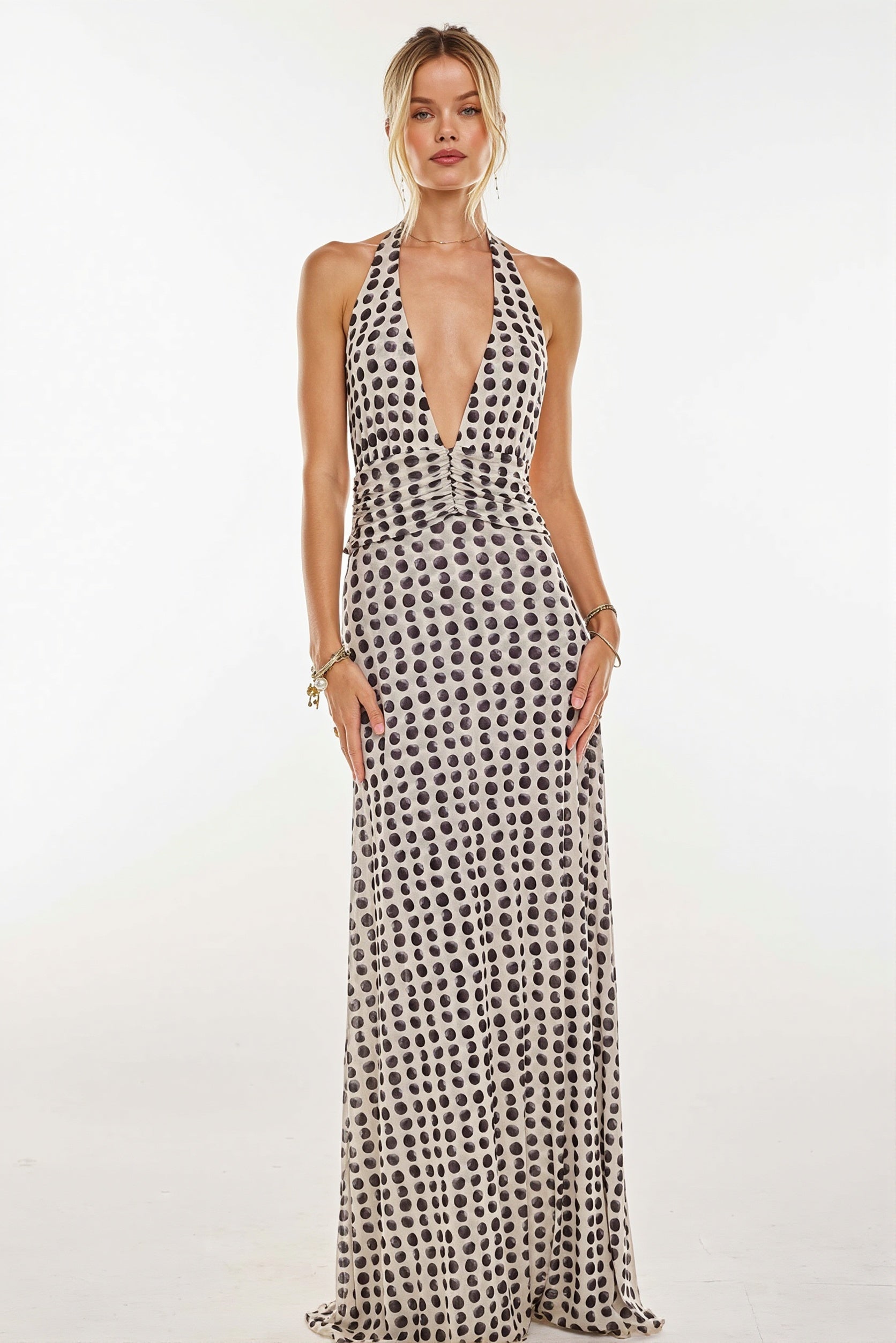 Detailansicht vom Print des Damen Maxi Kleids