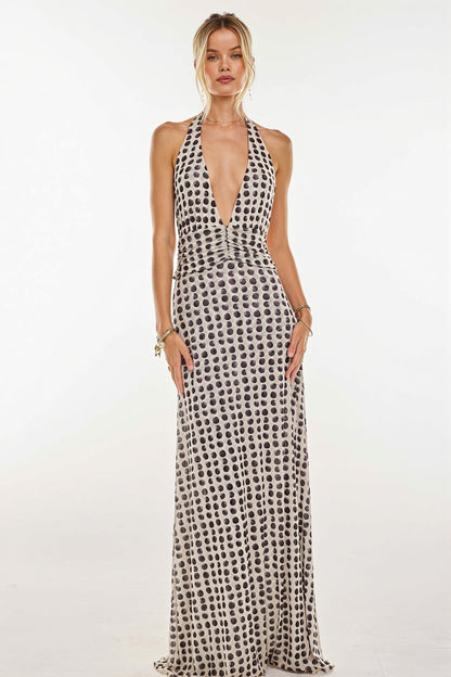 Detailansicht vom Print des Damen Maxi Kleids
