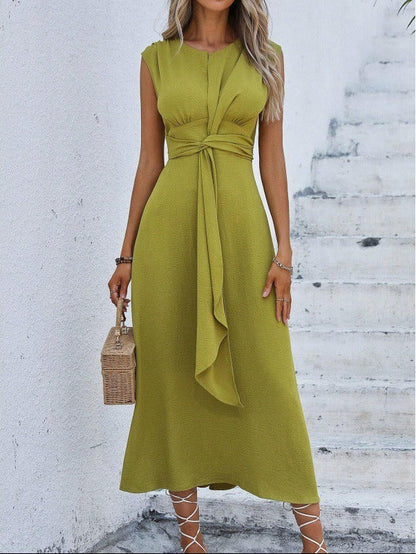 Damen Midi Kleid Mit Drapierter Taille Ärmellos