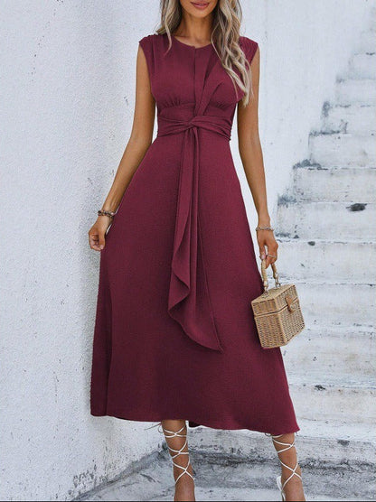Damen Midi Kleid Mit Drapierter Taille Ärmellos