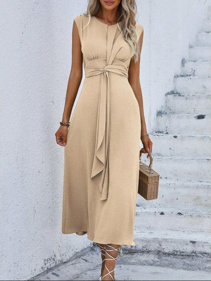 Damen Midi Kleid Mit Drapierter Taille Ärmellos