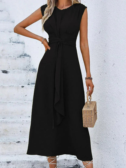 Damen Midi Kleid Mit Drapierter Taille Ärmellos