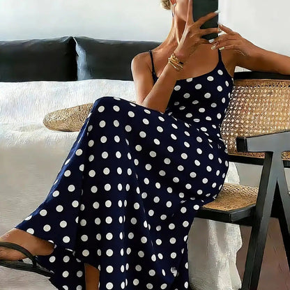 Ärmelloses, tailliertes Midi-Kleid aus Polyester mit Polka-Dots