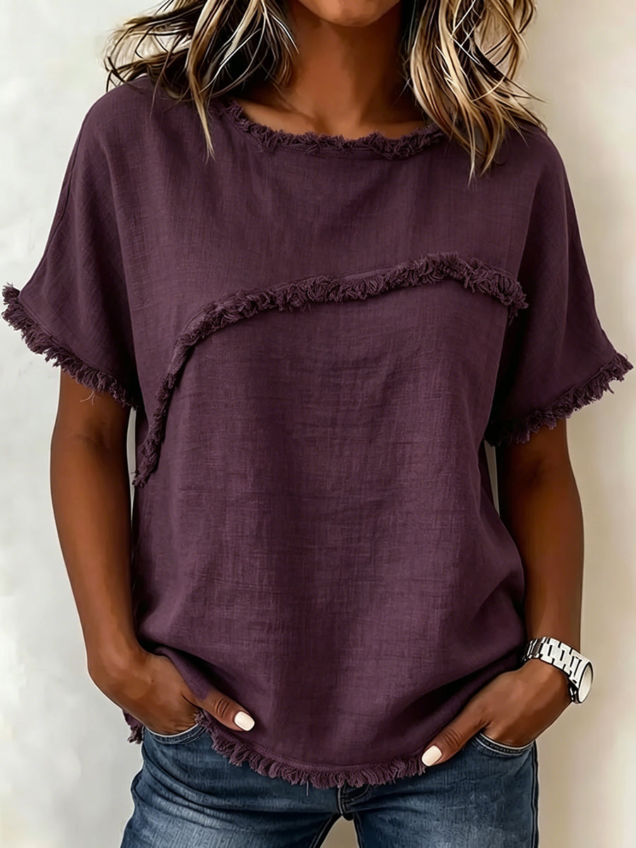 Uni Damen T-Shirt mit Fransen in lockerer Silhouette