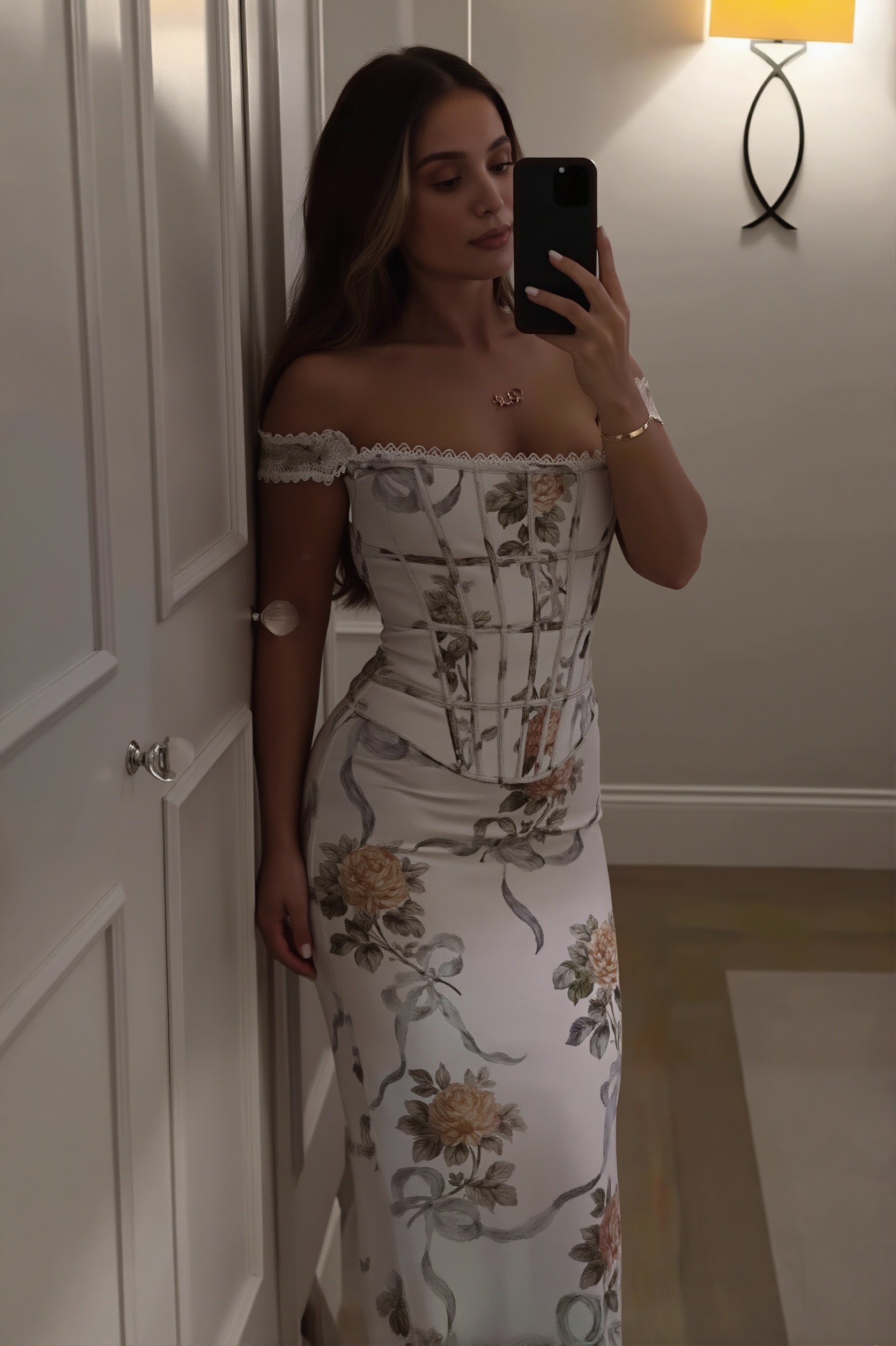 Bandeau-Maxikleid mit floralem Print in voller Länge