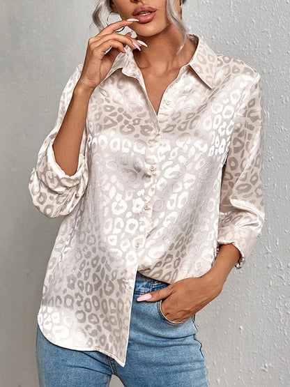 Damen Oversize Jacquard Bluse mit Leopardenmuster