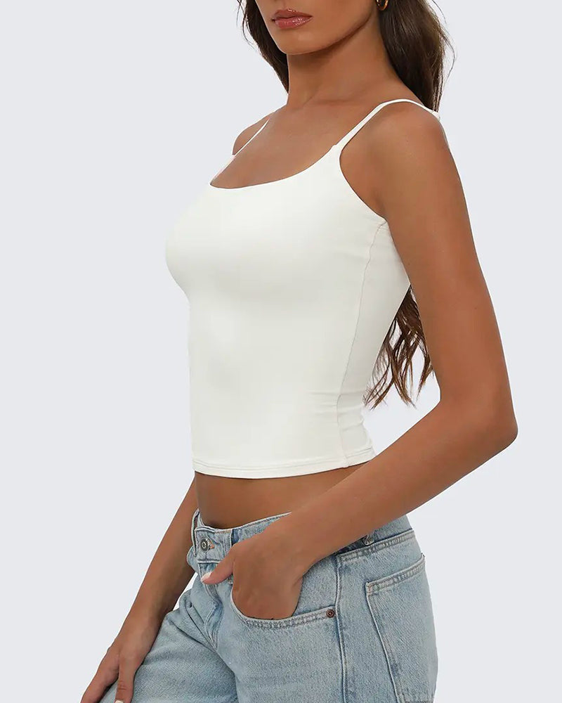 Damen Cami Top aus Baumwollmix in Unifarbe in Seitenansicht