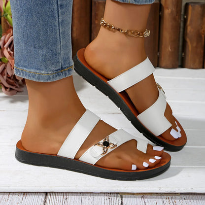 Damen Zehenring Sandalen Aus Leder Mit Kettendetail