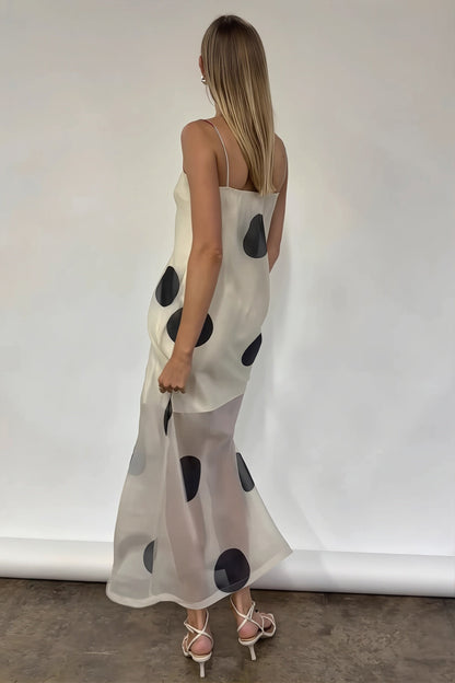 Langes trägerloses Damenkleid mit Polka Dots für Sommer und Party