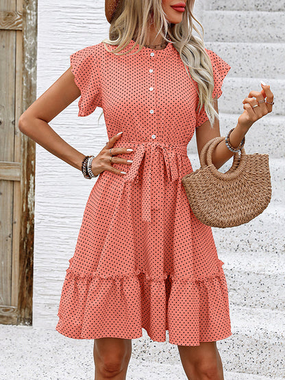 Punkte-Falten Mini Kleid mit gebundener Taille