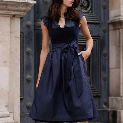 Damen Dirndlkleid Mit Passender Schürze Marineblau