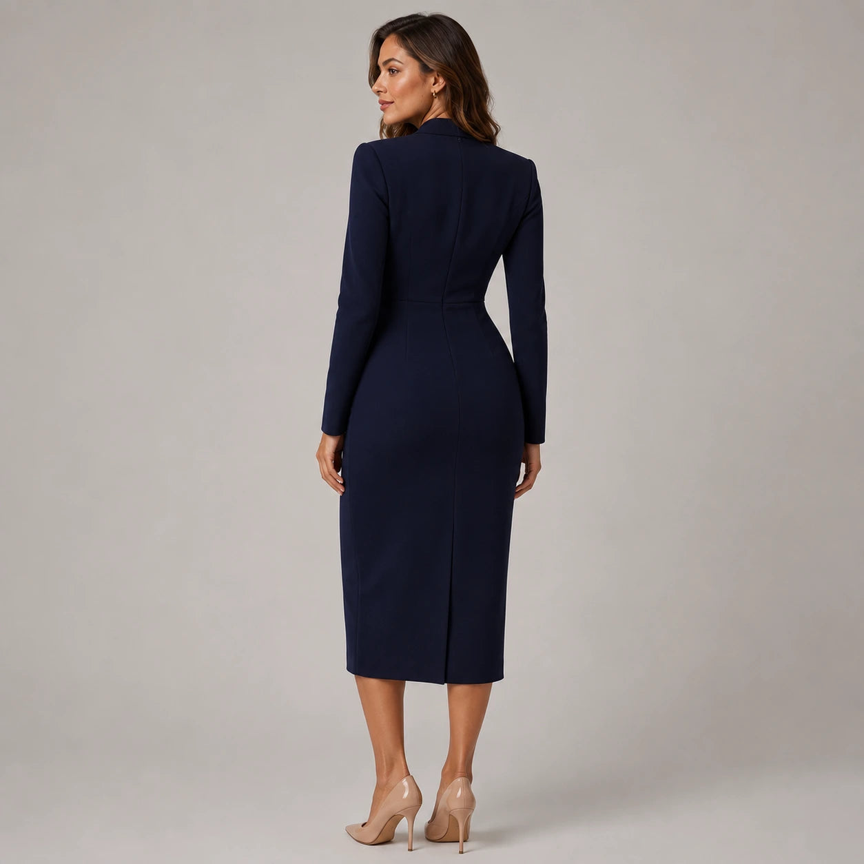 Maßgeschneidertes Wickel-Midikleid für Damen mit langen Ärmeln