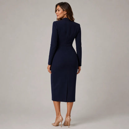 Maßgeschneidertes Wickel-Midikleid für Damen mit langen Ärmeln