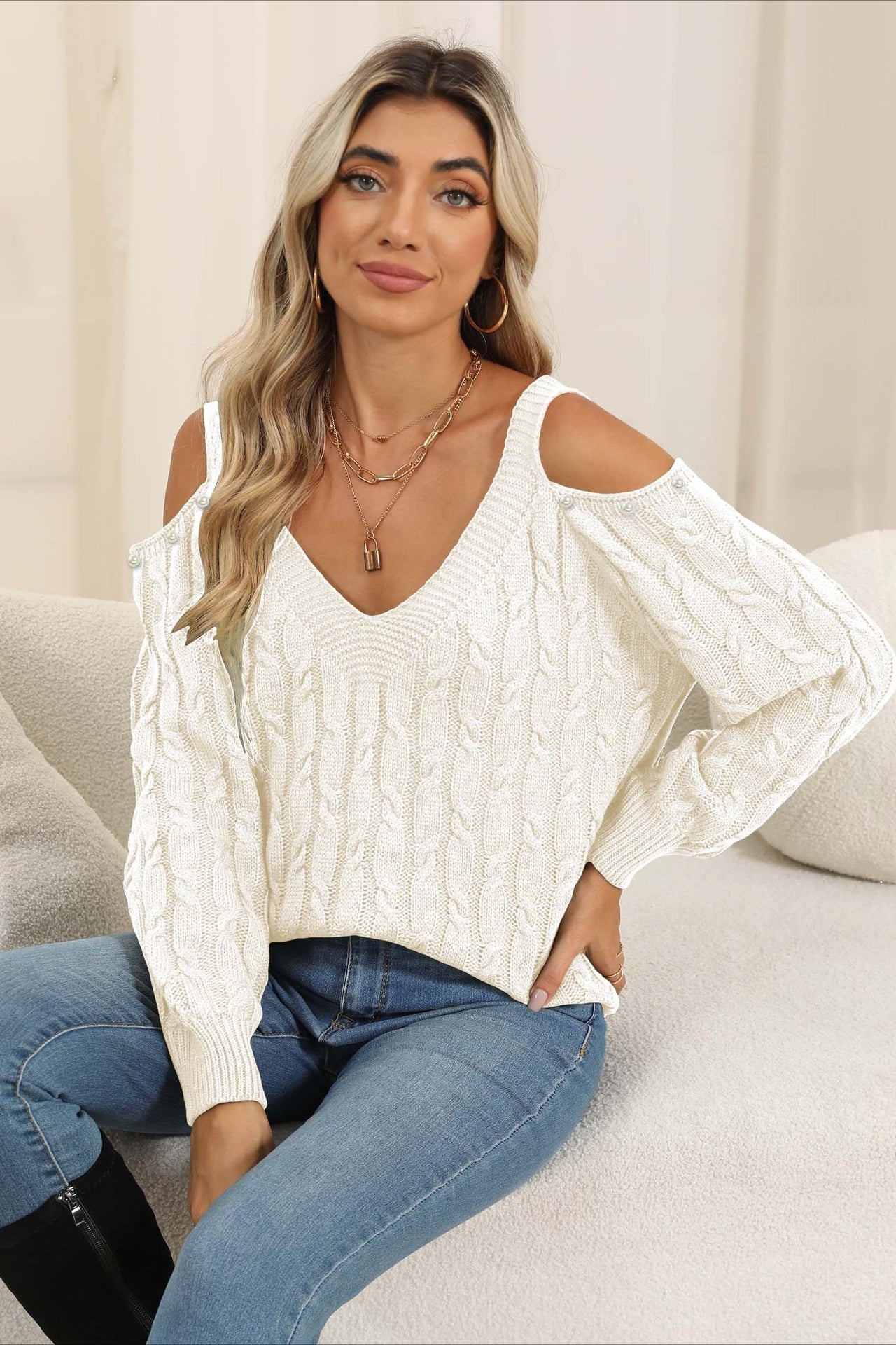Strickpullover für Damen mit tiefem Ausschnitt und casual Look