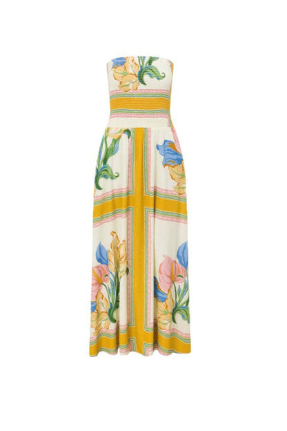 Damenkleid mit fliessendem Maxirock und floralem Muster