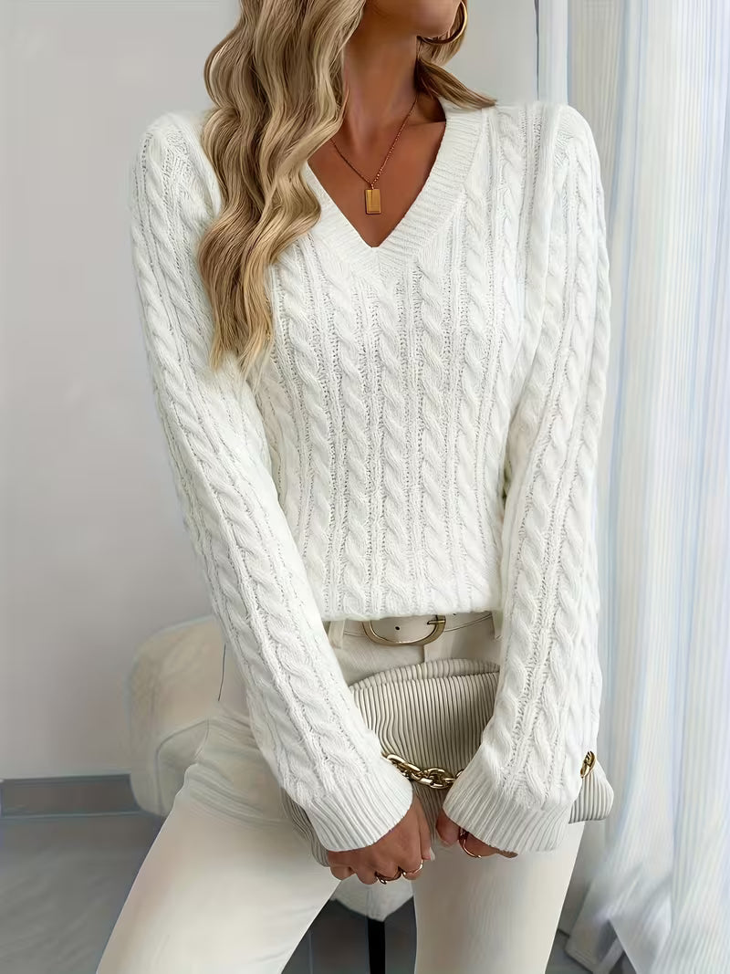 Damen-Pullover mit zeitlosem Design und V-Ausschnitt