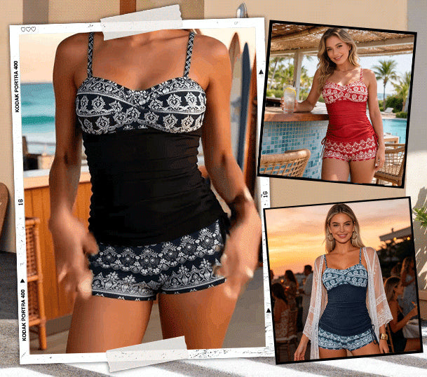 Seitenansicht des Damen Tankini-Sets mit Ornamentmuster