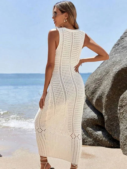 Damen Häkelspitzen V-Ausschnitt Tunika Strandkleid