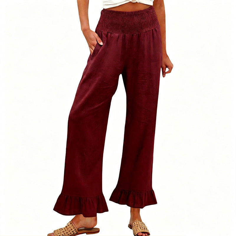 Boho Hosen mit weitem Bein und Rüschen am Saum