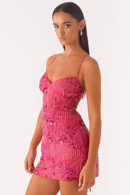 Kurzes Kleid aus Polyester mit Paillettenverzierung