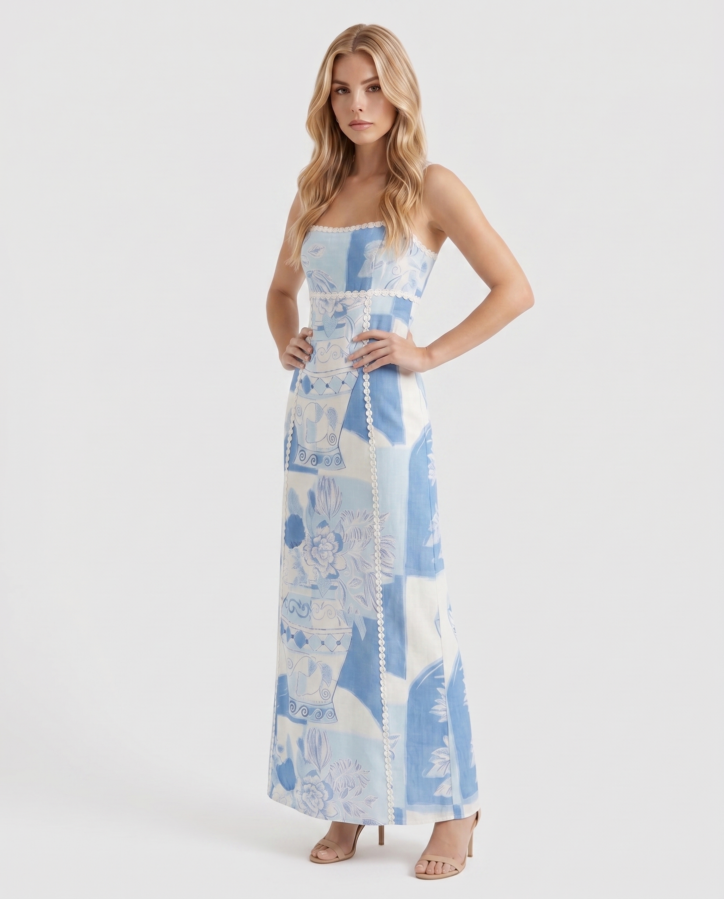 Ärmelloses V-Ausschnitt Blumen Medira Maxikleid