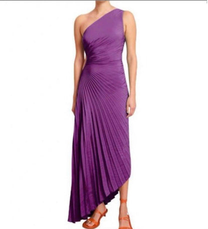 Asymmetrisches One-Shoulder-Glattfallenden Midi-Kleid aus Poly-Georgette