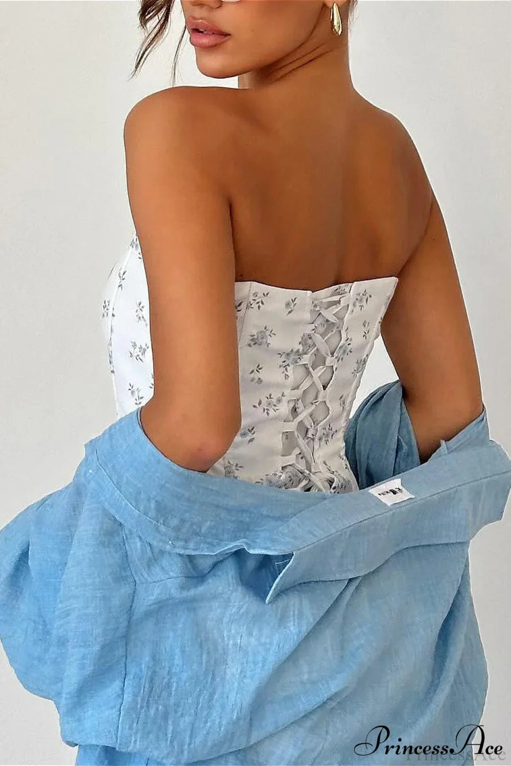 Damen Korsett Top mit Blumenmuster in kompletter Rückansicht