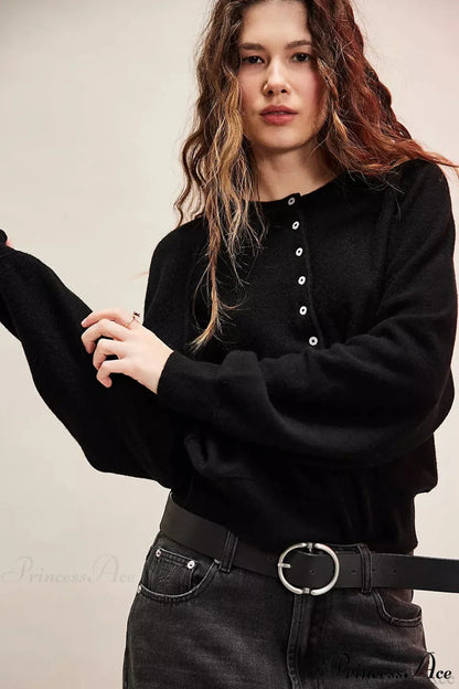 Damen Strickpullover Mit V Ausschnitt Und Knopfleiste