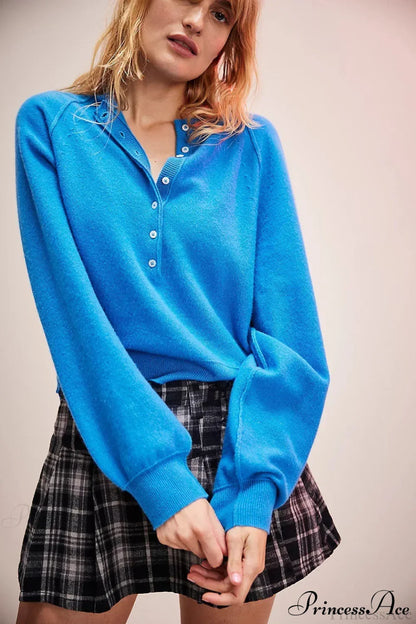Damen Strickpullover Mit V Ausschnitt Und Knopfleiste