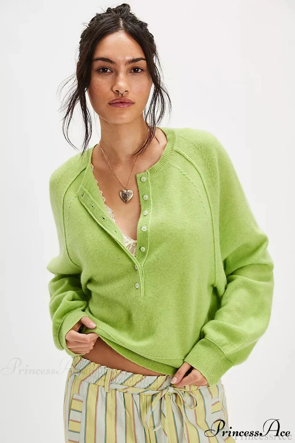 Damen Strickpullover Mit V Ausschnitt Und Knopfleiste