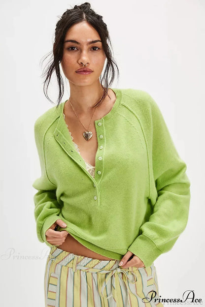 Damen Strickpullover Mit V Ausschnitt Und Knopfleiste