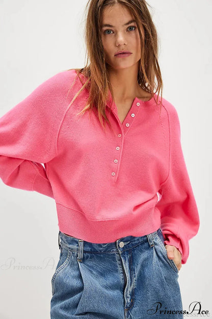 Damen Strickpullover Mit V Ausschnitt Und Knopfleiste