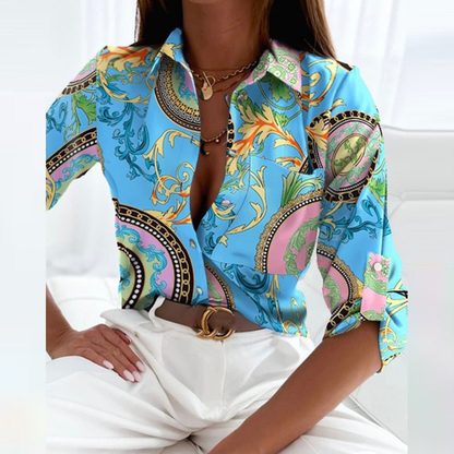 Damenbluse Mit Geometrischem Print Und Knopfleiste