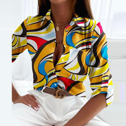 Damenbluse Mit Geometrischem Print Und Knopfleiste