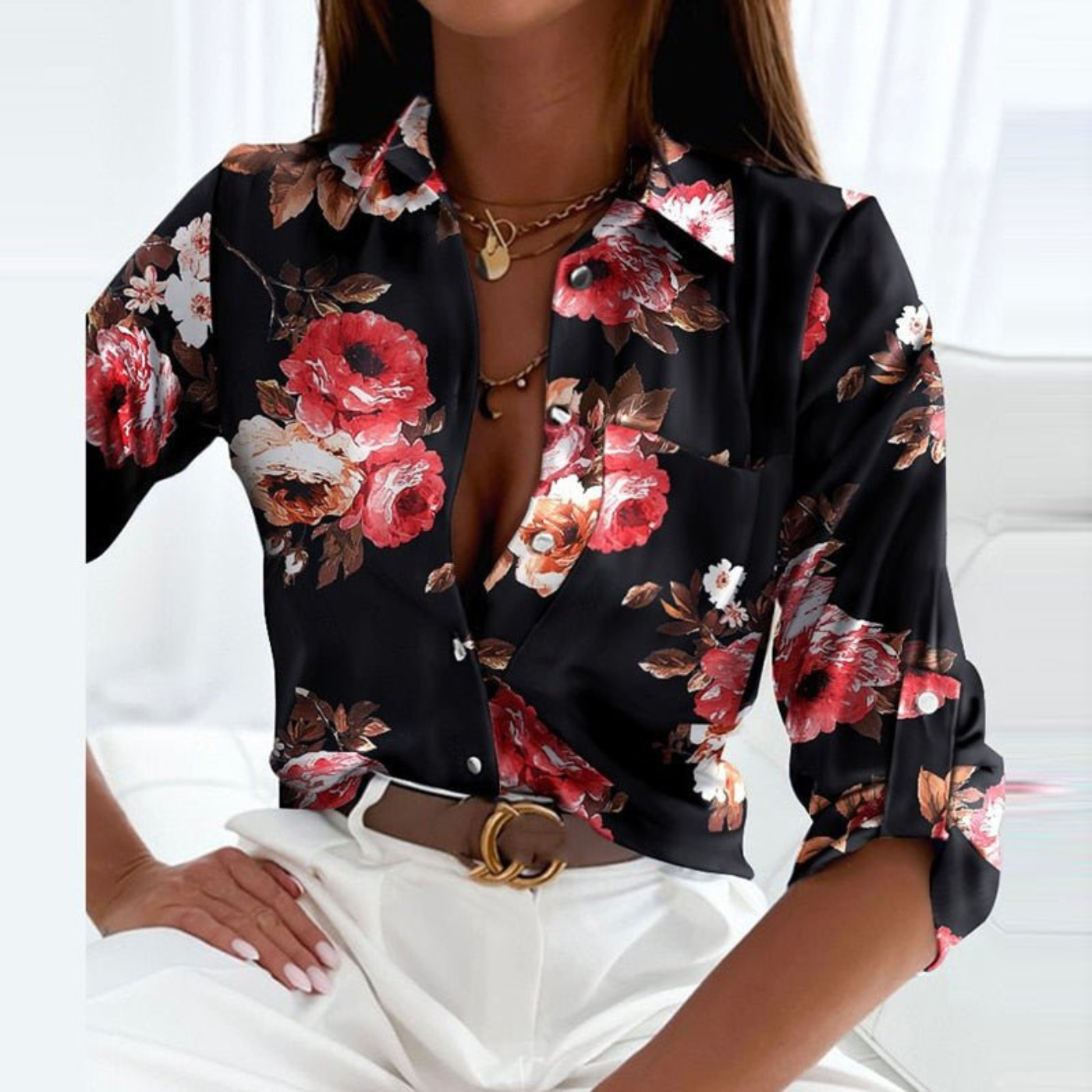Damenbluse Mit Geometrischem Print Und Knopfleiste