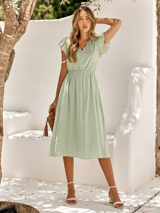 Elegantes grünes Midikleid mit stilvollem Schnitt für festliche Anlässe