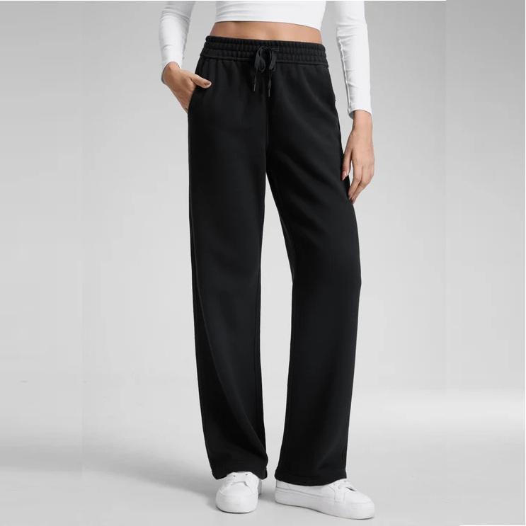 Damen Weite High Waist Hose mit hohem Bund und weitem Bein vorne gezeigt